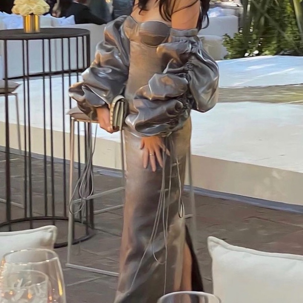 Laquan smith silver sheet gown